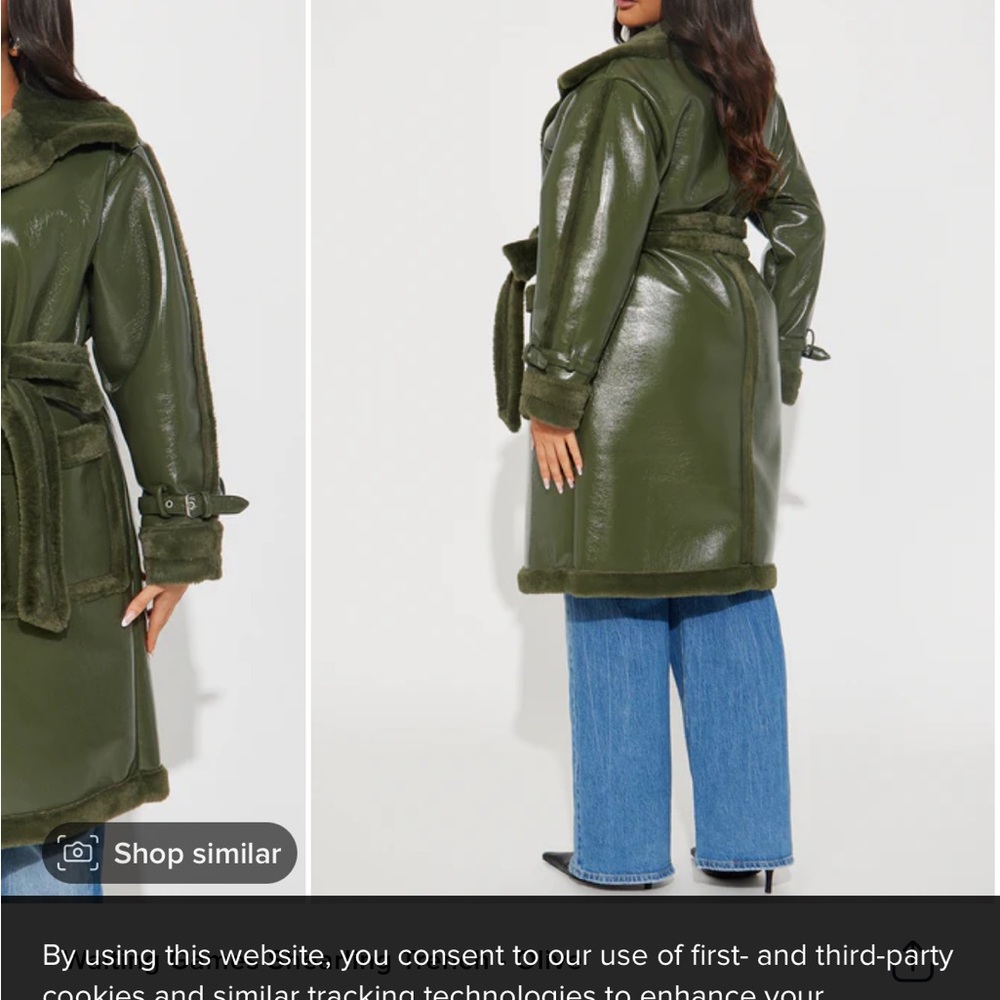 Olive Faux Shearling Trench Coat by Fashion Nova - Picture 4 of 4